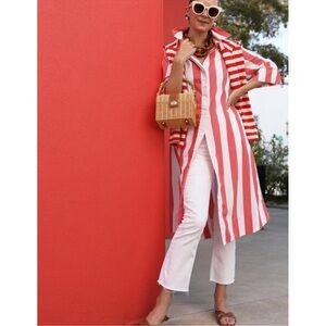 LAKE x Atlantic Pacific Marnie Caftan Red Granita Striped Midi Coverup Dress XS